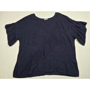 Elena Baldi Navy Blue 100% Linen Blouse 3X Italy Lagenlook Boxy